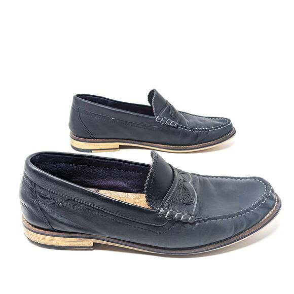 Robert Graham Shoes Mens 10.5 Estefan Leather Black Penny Loafers Slip On main image 4